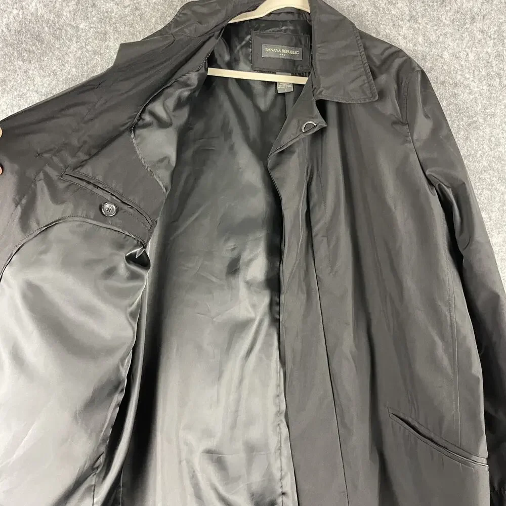 Vintage Banana Republic Factory Trench Coat Mens Large Black Water Resistant - Picture 4 of 16